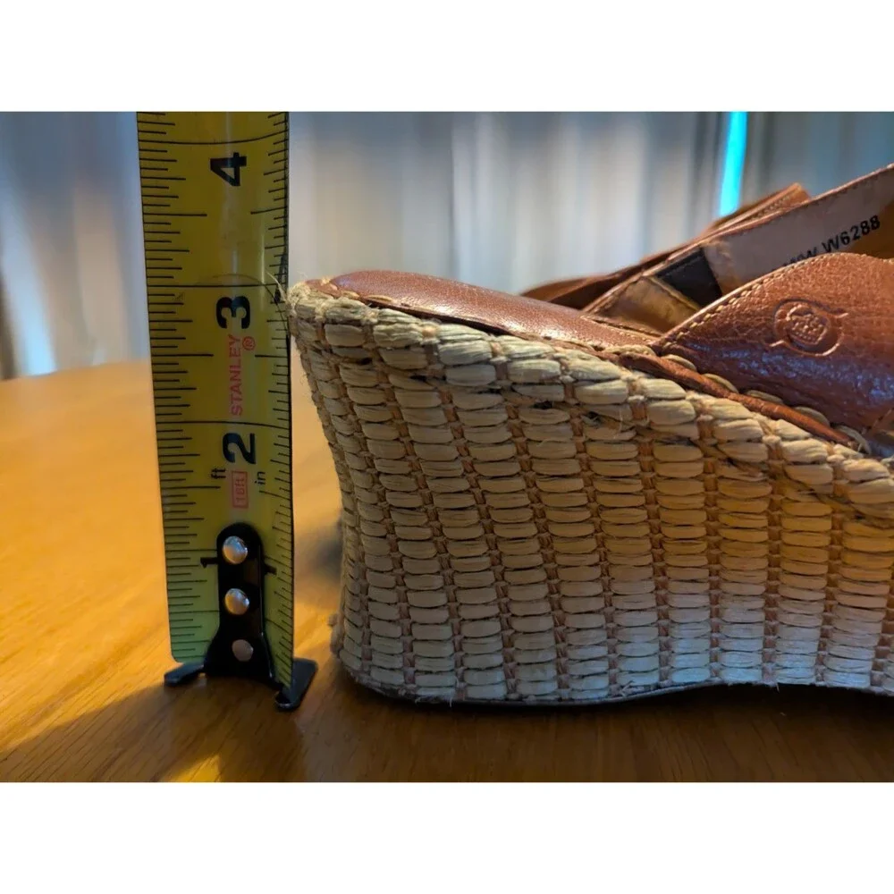 Born Drillers Sandals Womens 9 40.5 M W Brown Leather Espadrille Wedge Open Toe